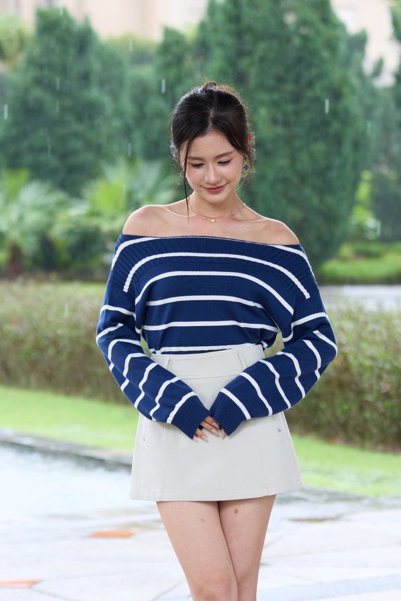 Luisa Long Sleeve Stripe Knit Top Midnight