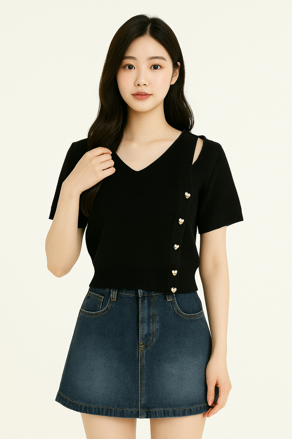 Liana Cut-Out Knit Top Black