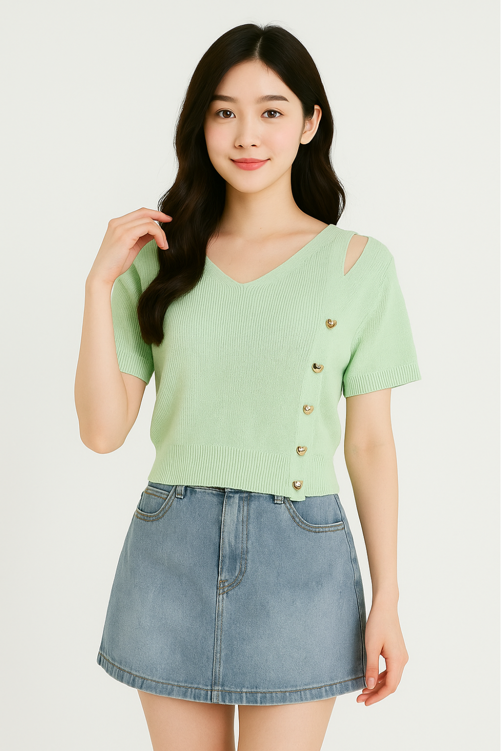 Liana Cut-Out Knit Top Mint