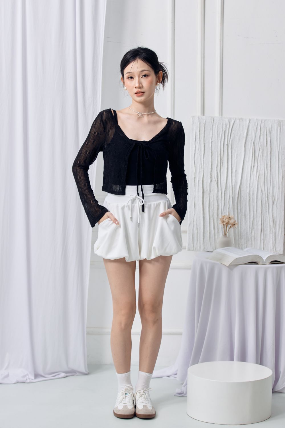 Evienne Lace Tie Cardigan Black