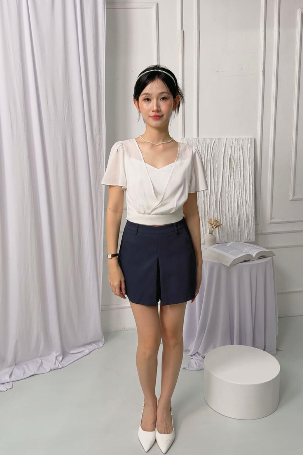 Lunara Chiffon Flutter Sleeve Top Ivory