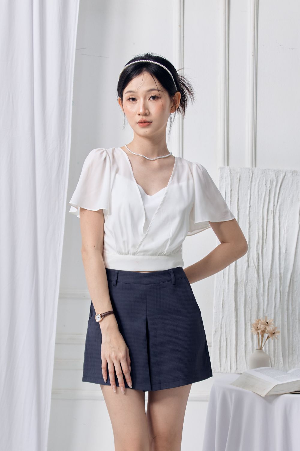 Lunara Chiffon Flutter Sleeve Top Ivory