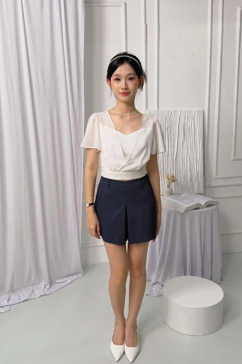 Lunara Chiffon Flutter Sleeve Top Ivory