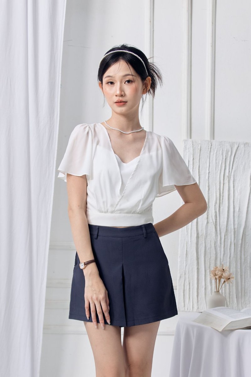 Lunara Chiffon Flutter Sleeve Top Ivory Lunara Chiffon Flutter Sleeve Top Ivory