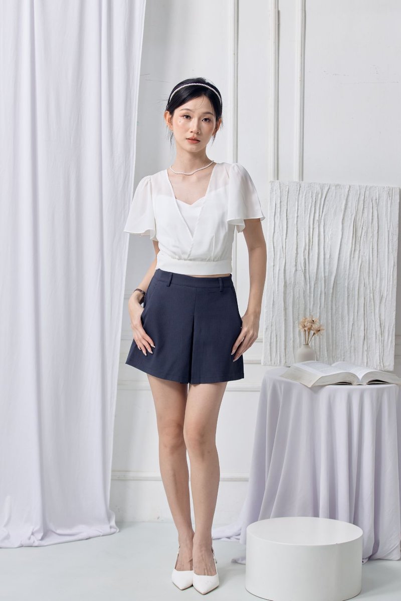 Lunara Chiffon Flutter Sleeve Top Ivory