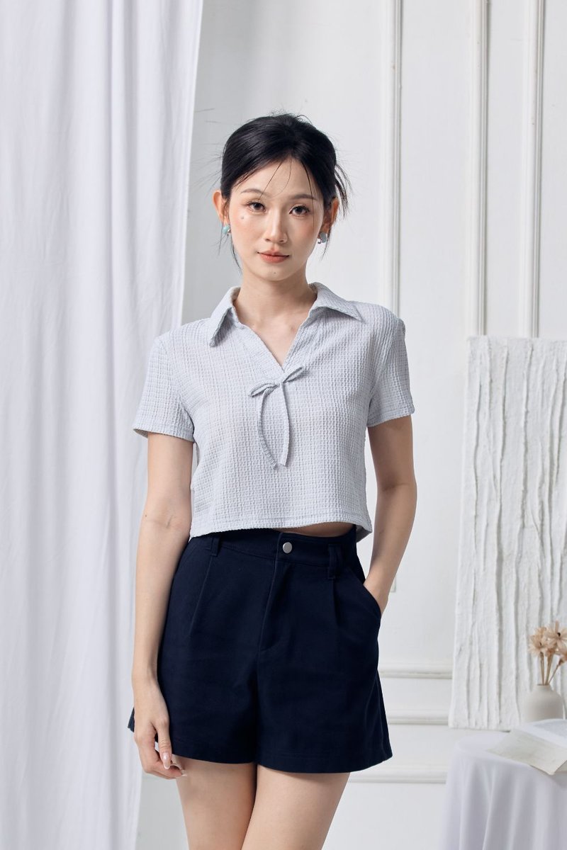 Hailey Textured Collared Top Sky