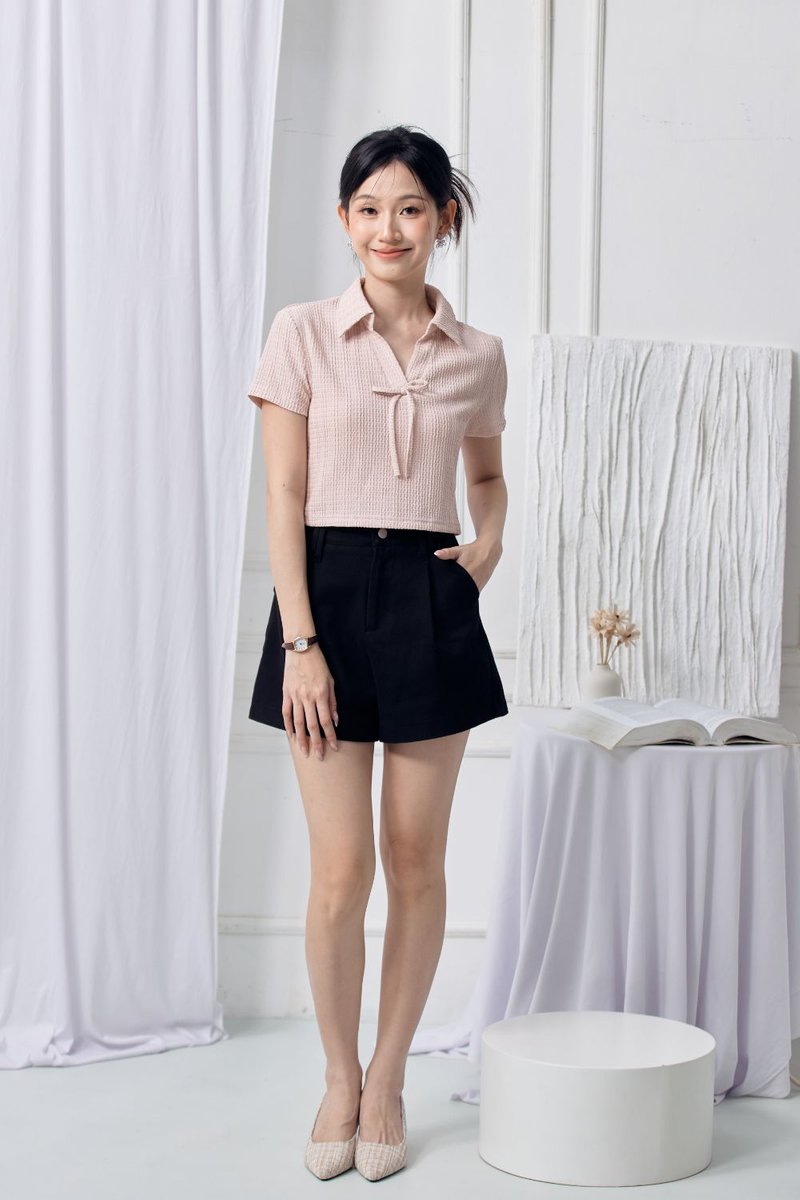 Hailey Textured Collared Top Blush