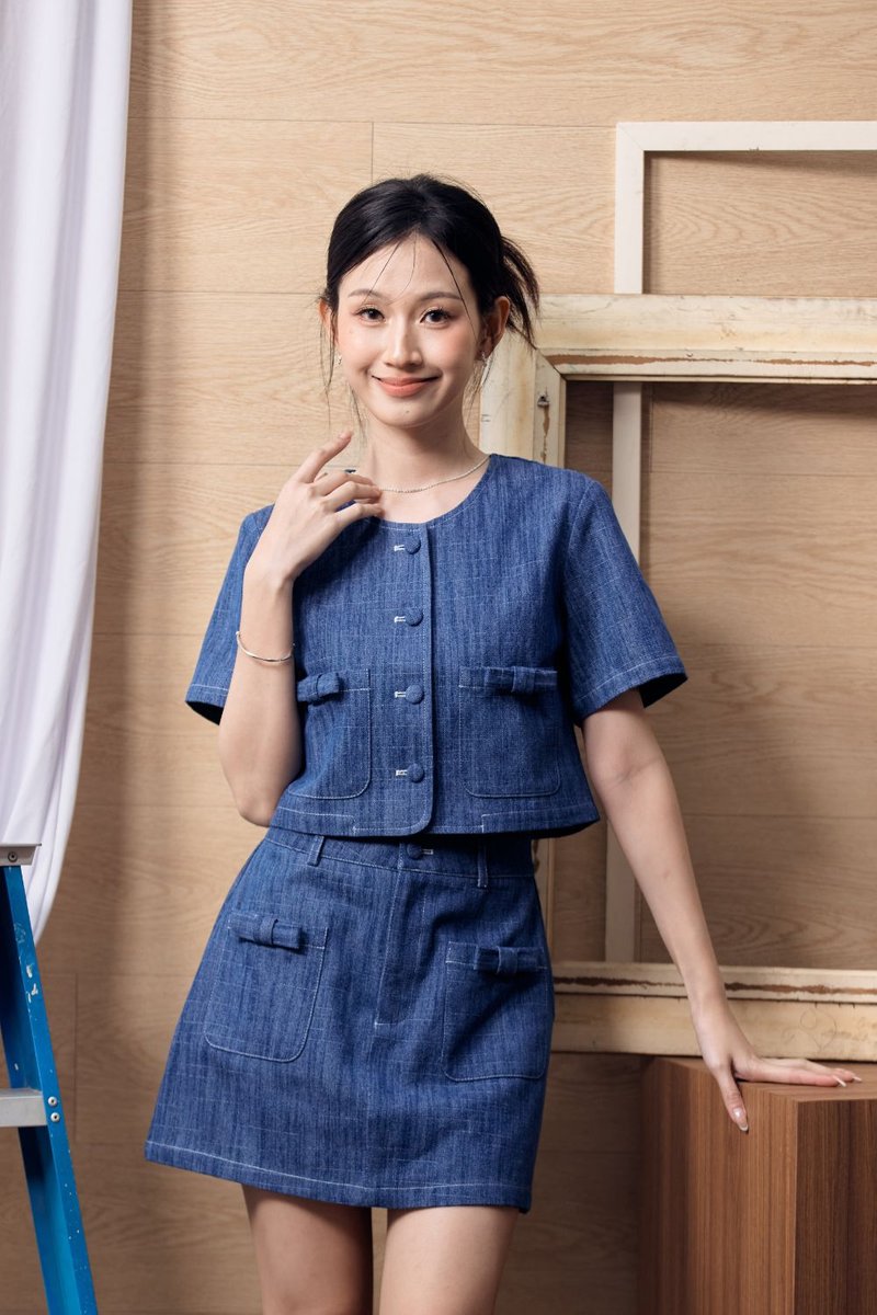 Whitney Denim Set Top Dark Wash