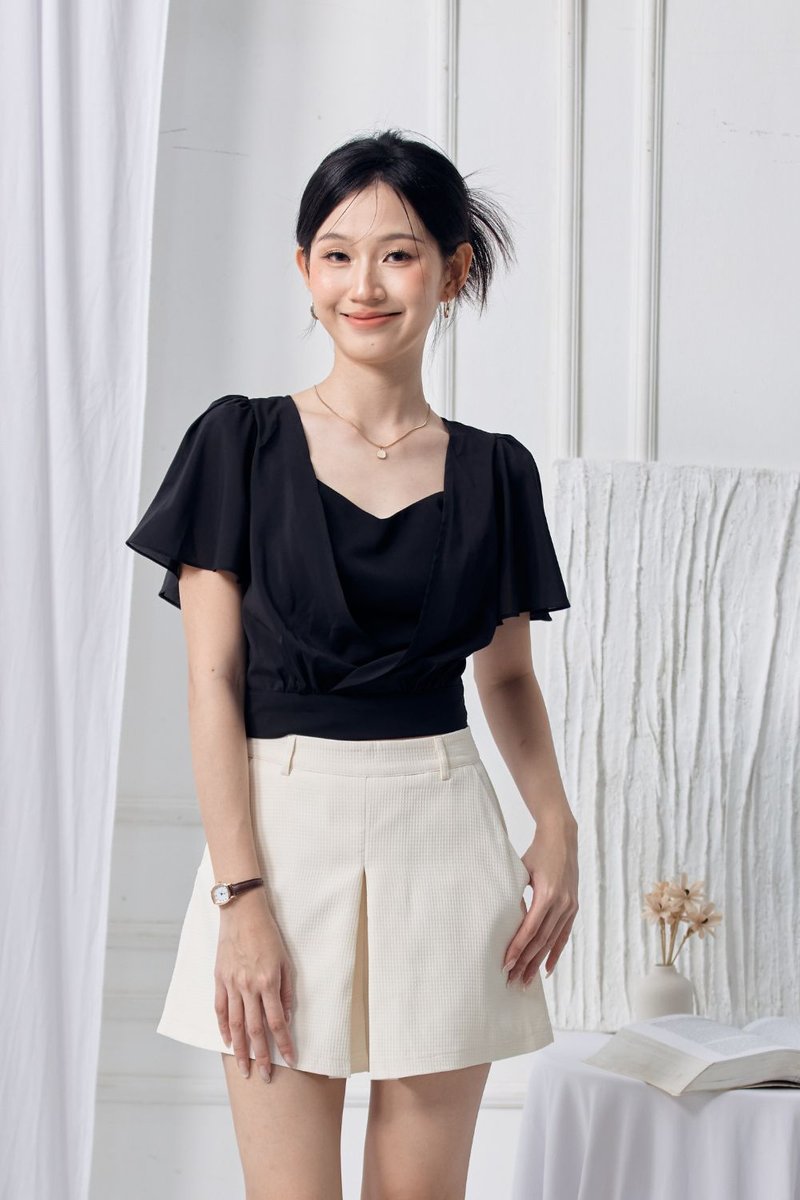 Talwyn Waffle Textured Pleated Shorts Cream Talwyn Waffle Textured Pleated Shorts Cream