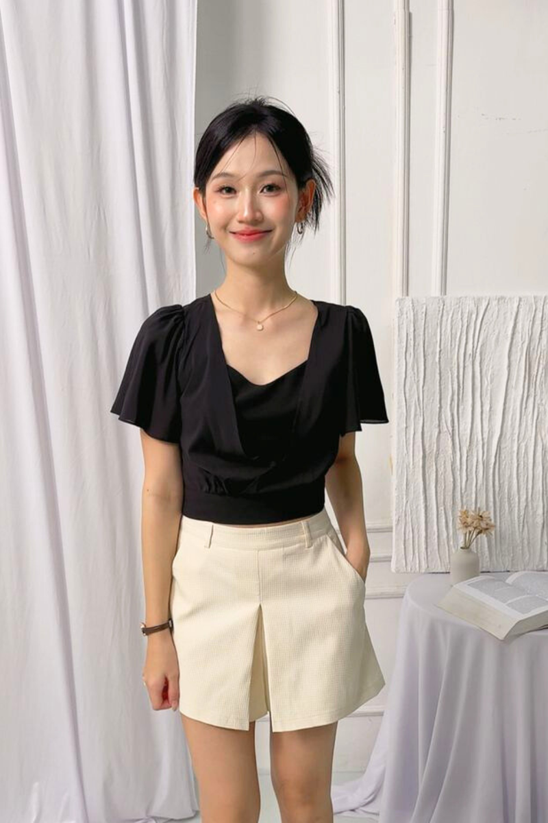 Lunara Chiffon Flutter Sleeve Top Black Lunara Chiffon Flutter Sleeve Top Black