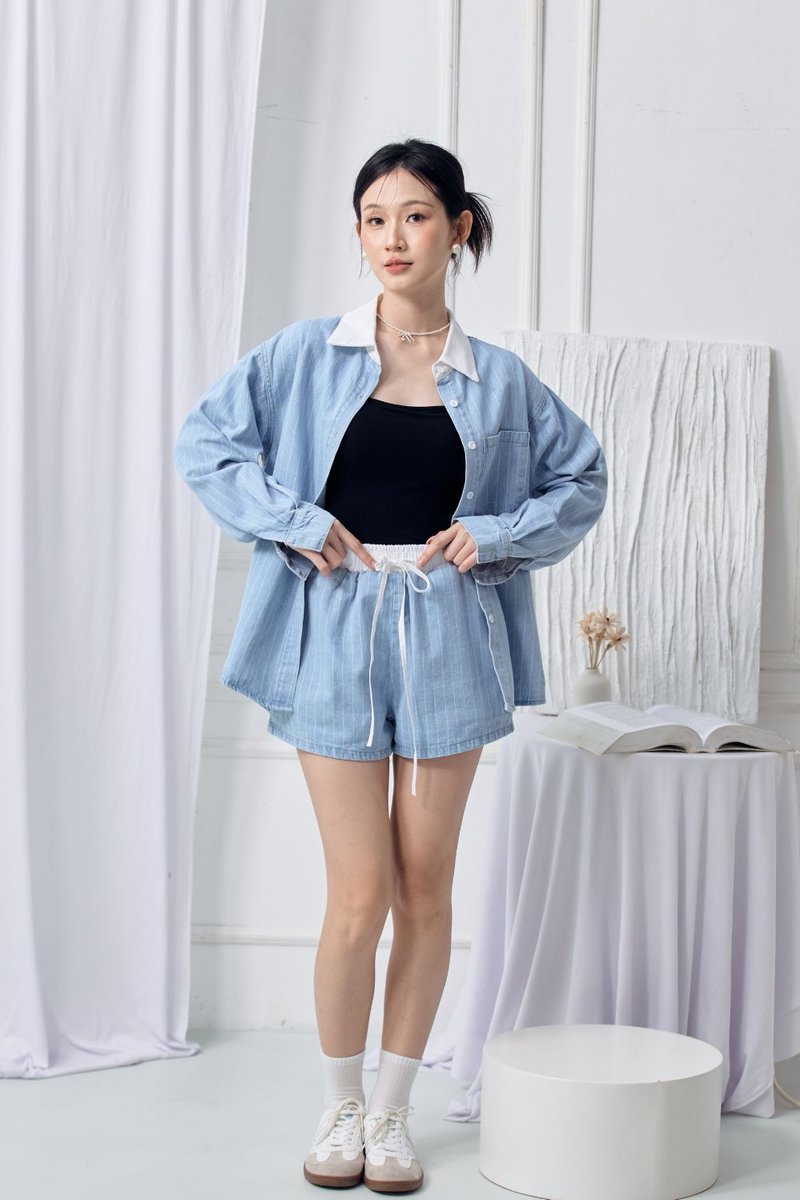 Blaine Contrast Denim Stripe Set Light Washed