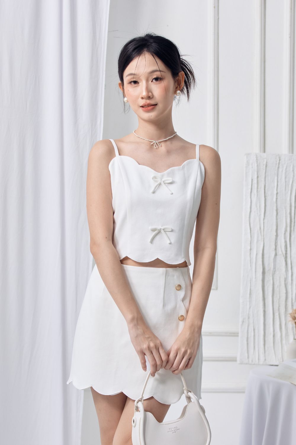 Lioré Scallop Spaghetti Top Ivory