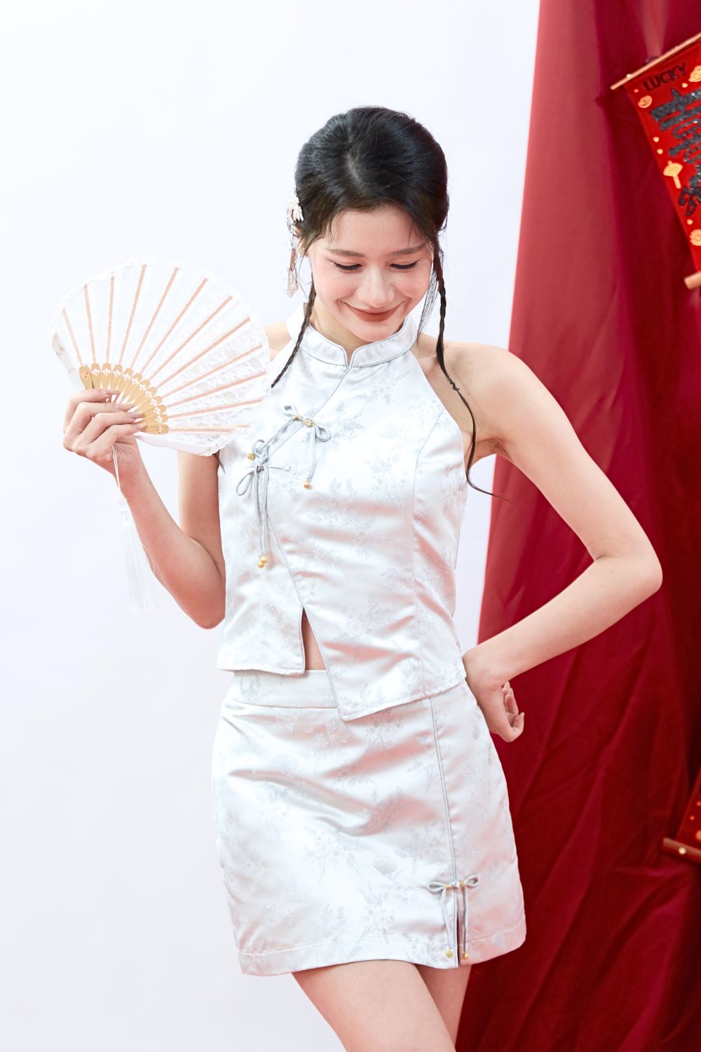 [RESTOCK] Huaelyn Bow Soft Jacquard Halter Top Light Blue