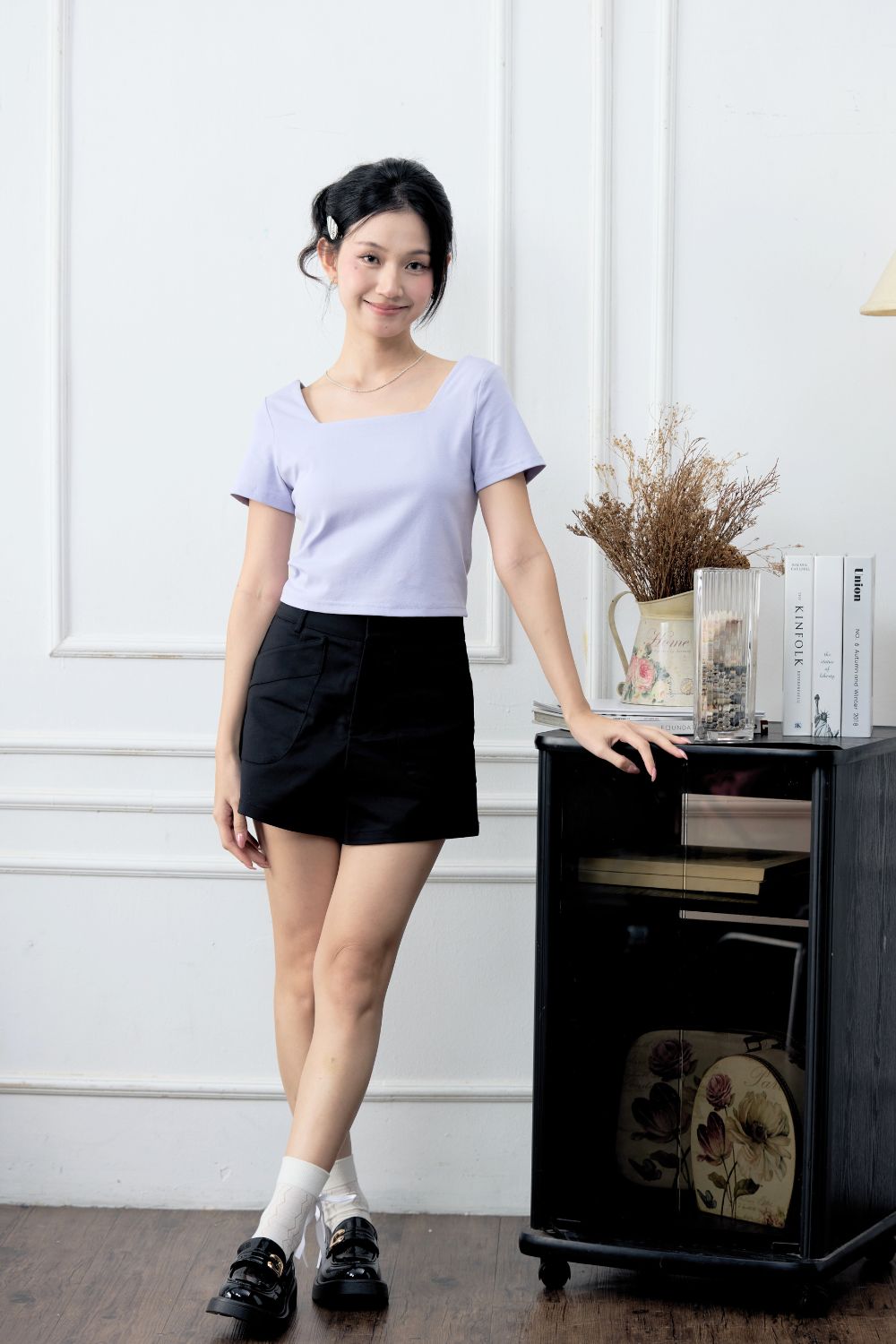 Larey Overlay Open Back Square Neck Top Lilac