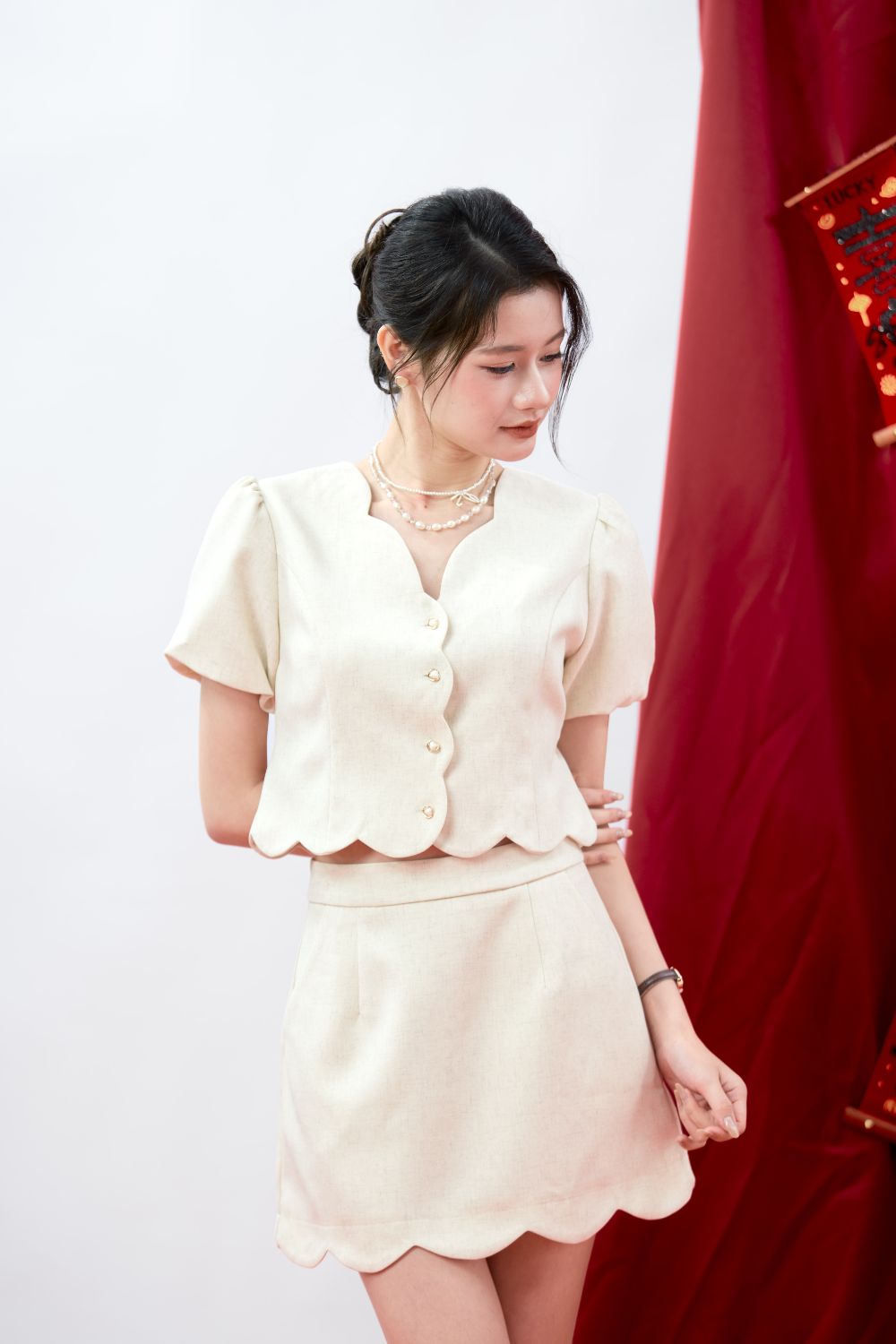 Lilya Scallop Top Cream