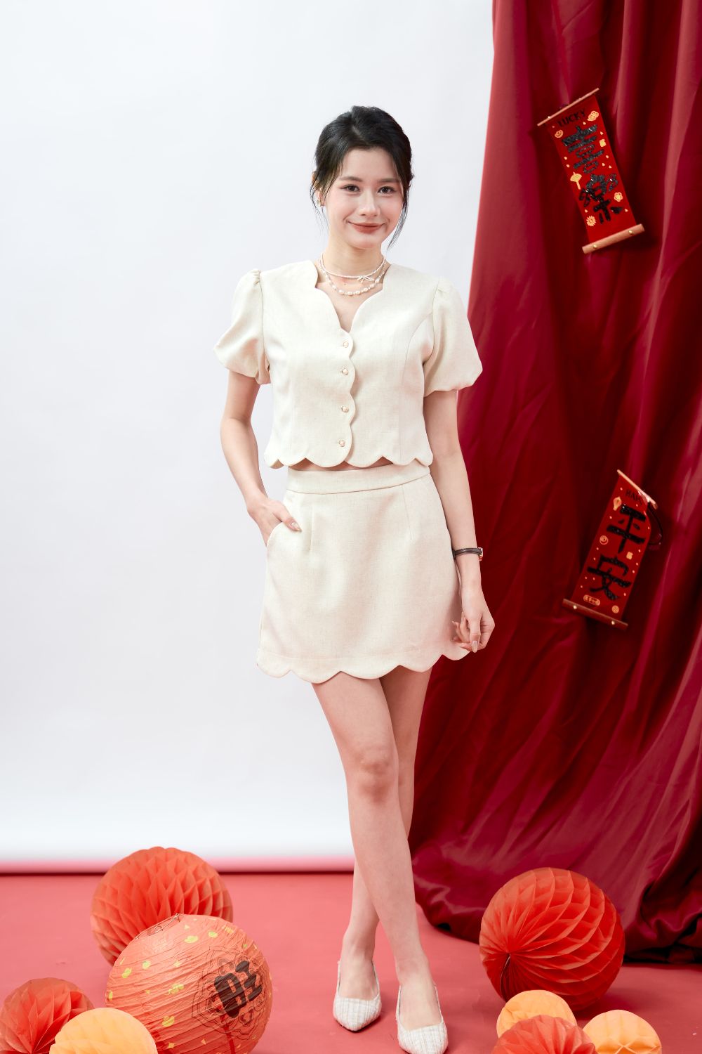 Lilya Scallop Top Cream