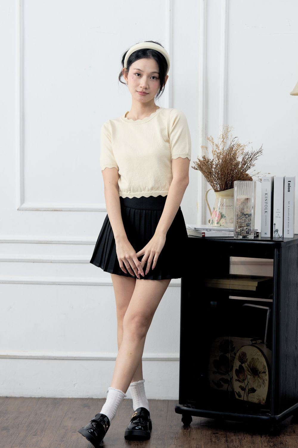 Joelle Scallop Knit Top Cream