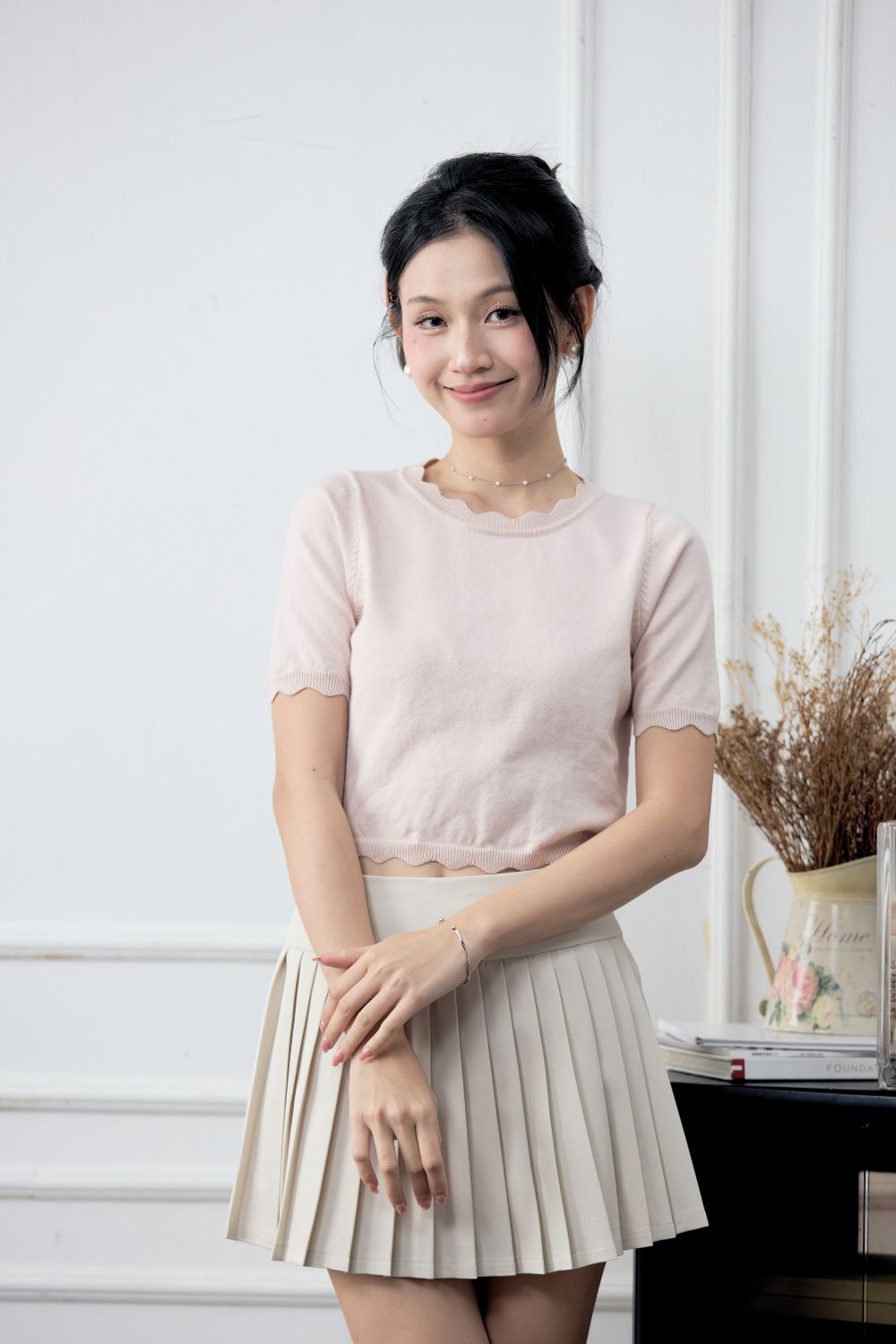 Joelle Scallop Knit Top Blush