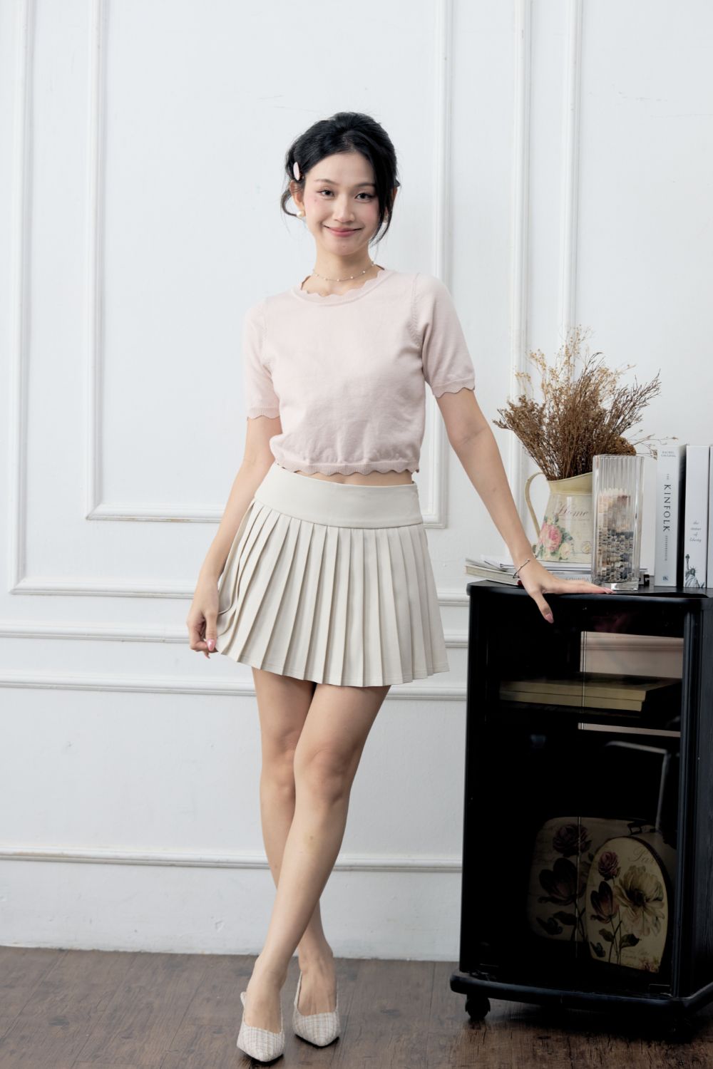 Joelle Scallop Knit Top Blush