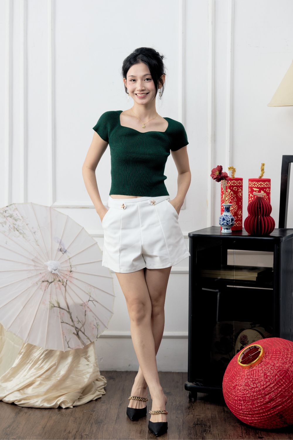 Raina Knitted Sweetheart Top Forest