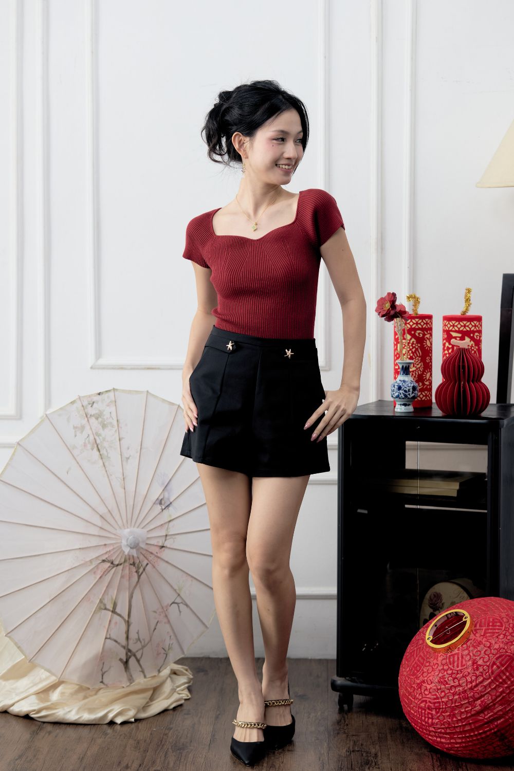 Raina Knitted Sweetheart Top Wine