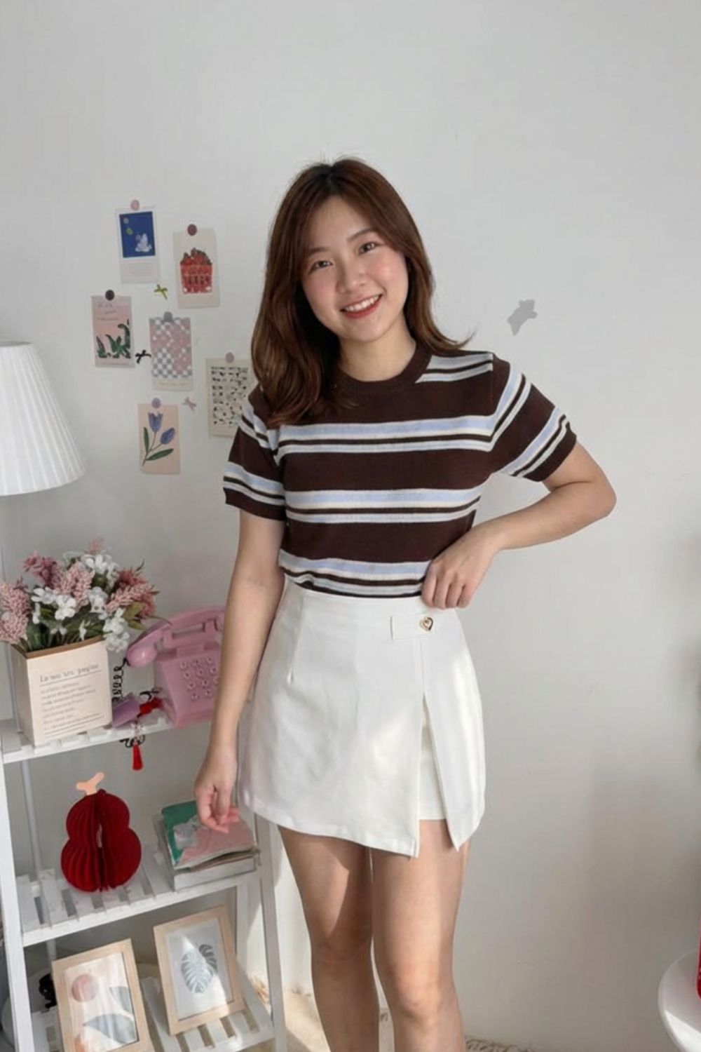 Virelle Contrast Stripe Knit Top Khaki