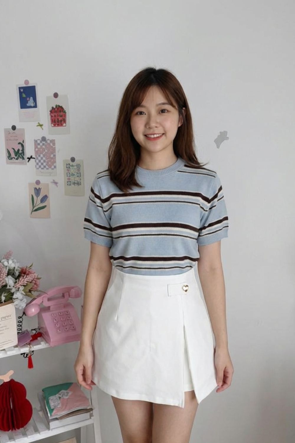 Virelle Contrast Stripe Knit Top Sky