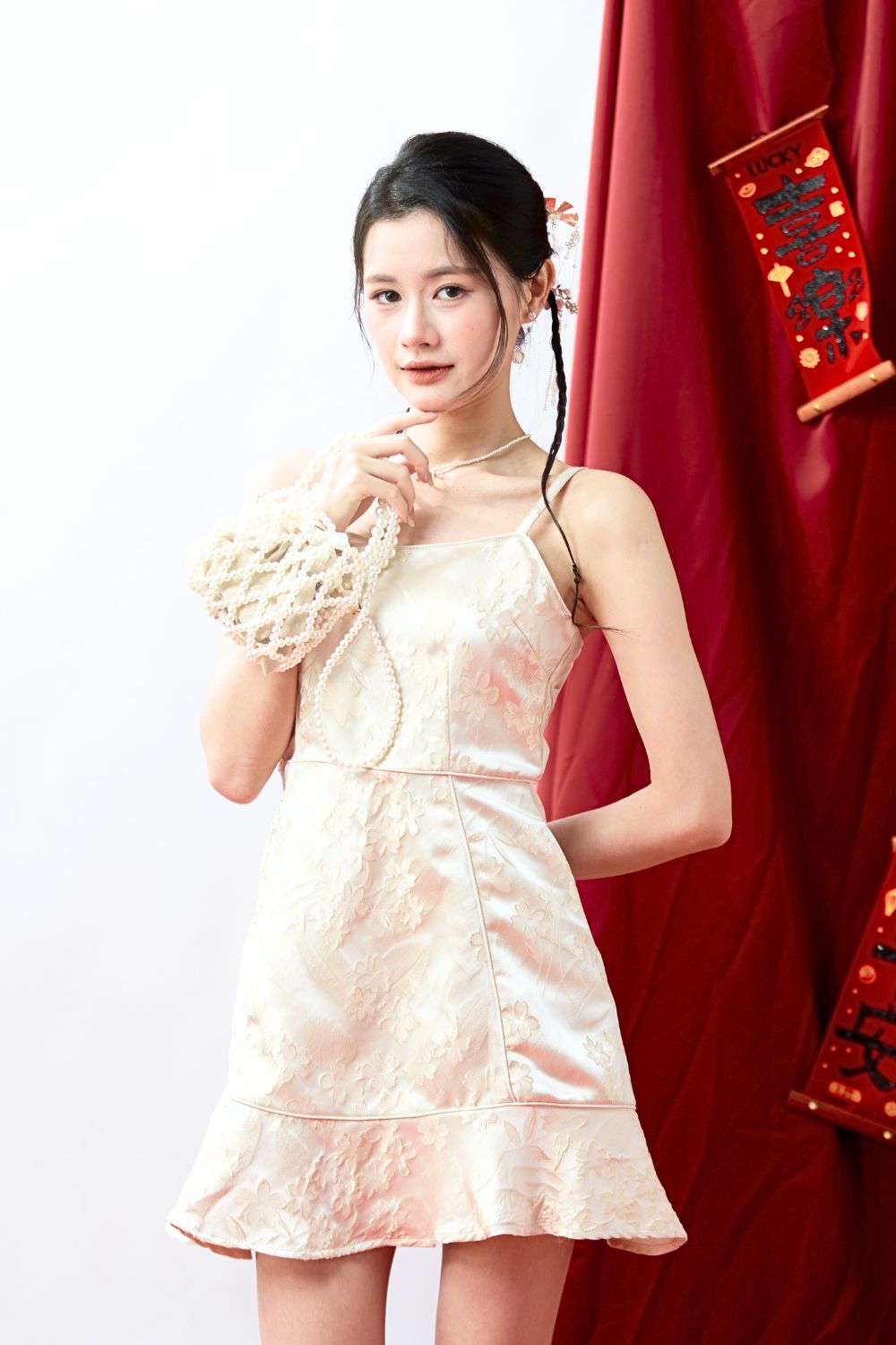 Liyra Floral Soft Jacquard Dress Cream