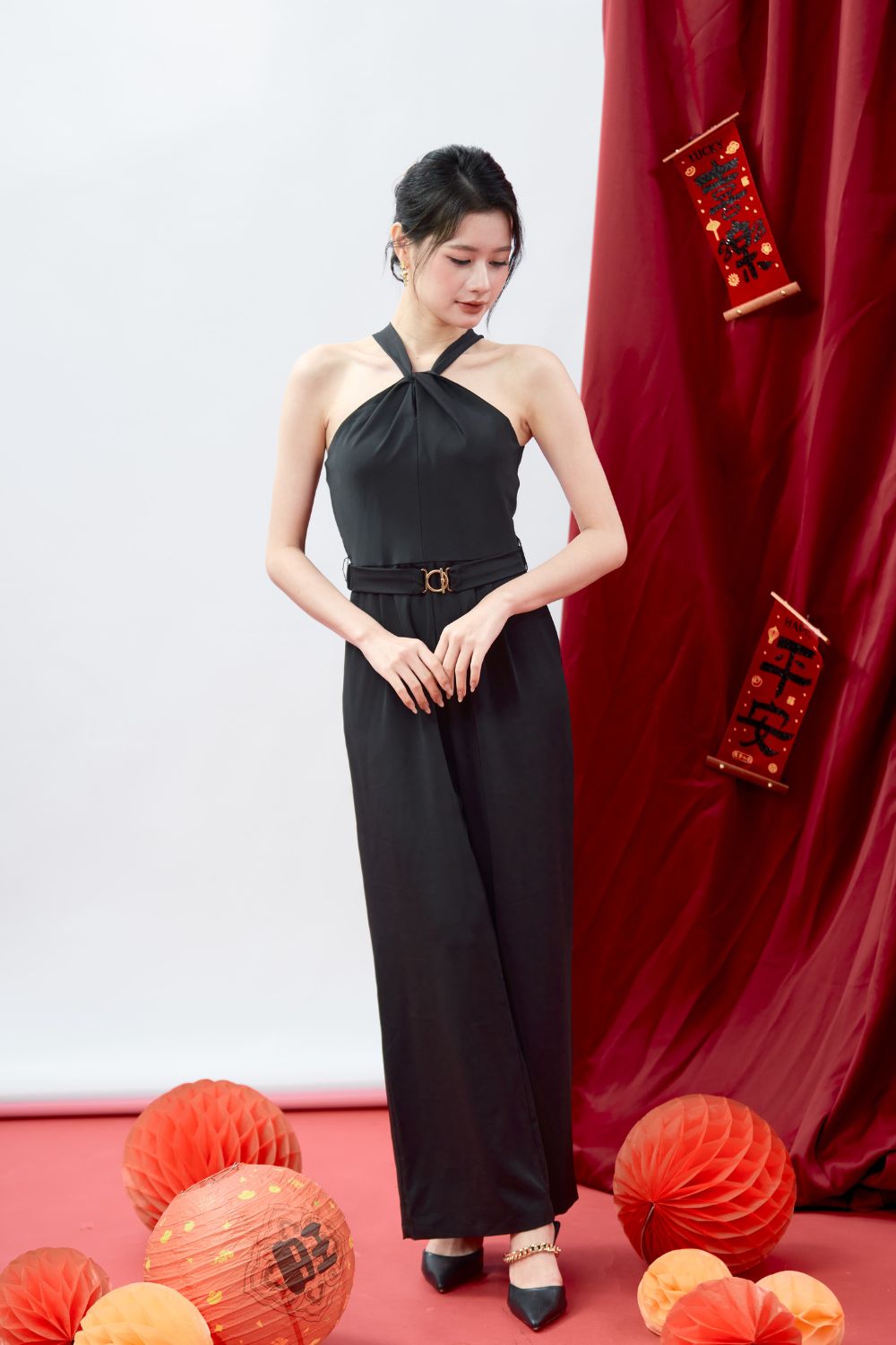 Serenelle Belted Wide-Leg Jumpsuit Black