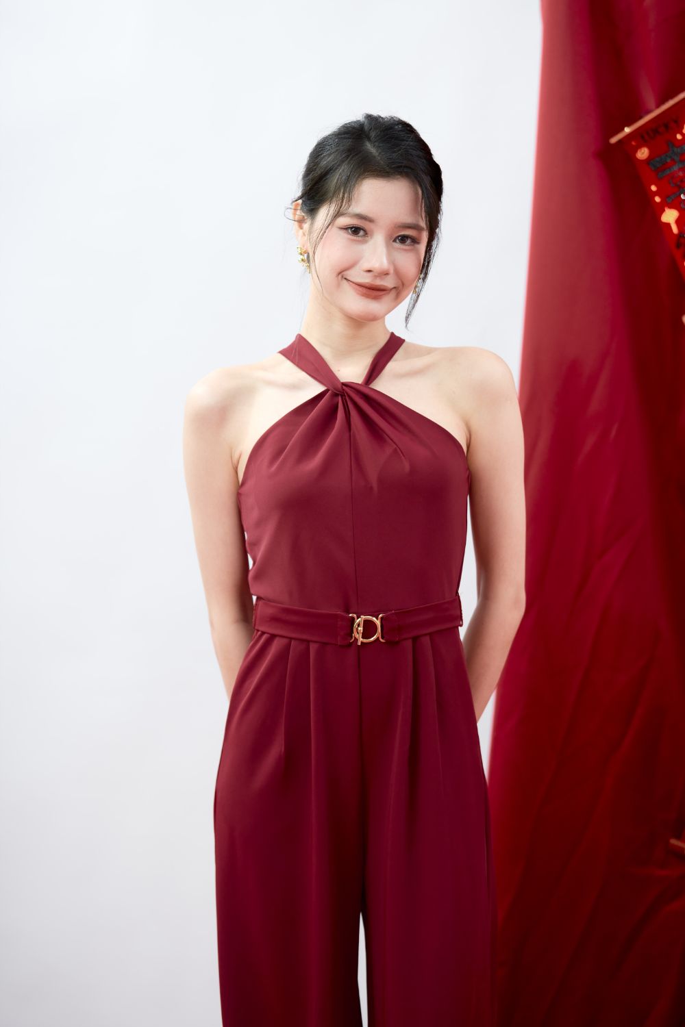 Serenelle Belted Wide-Leg Jumpsuit Scarlet