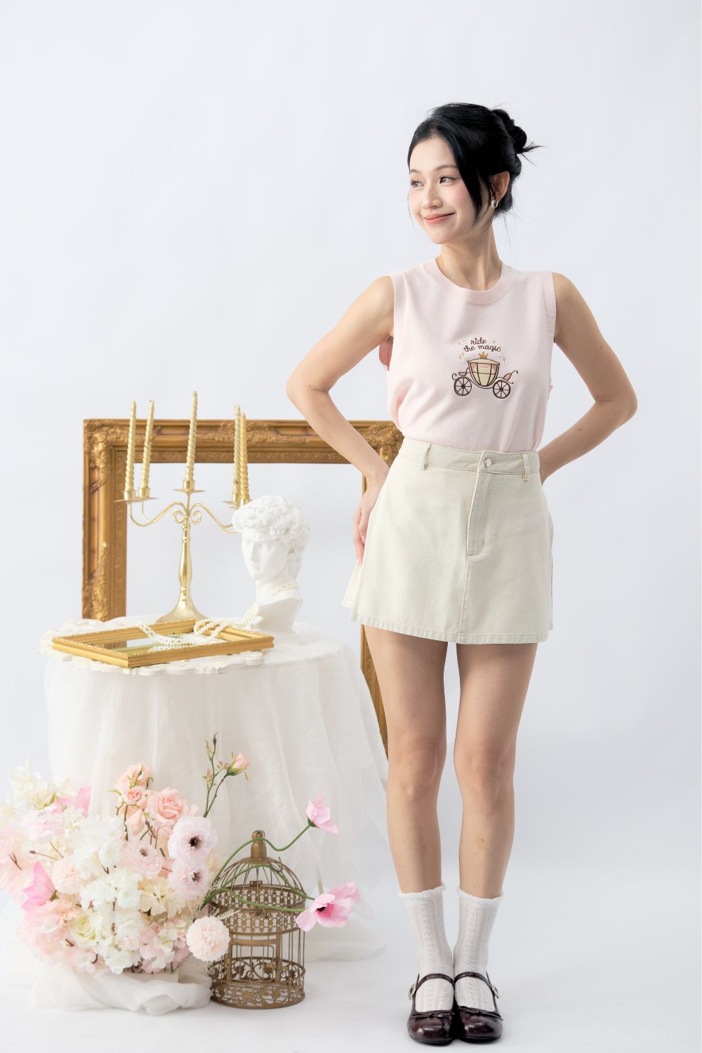 Briony Side Slits Skorts Cream