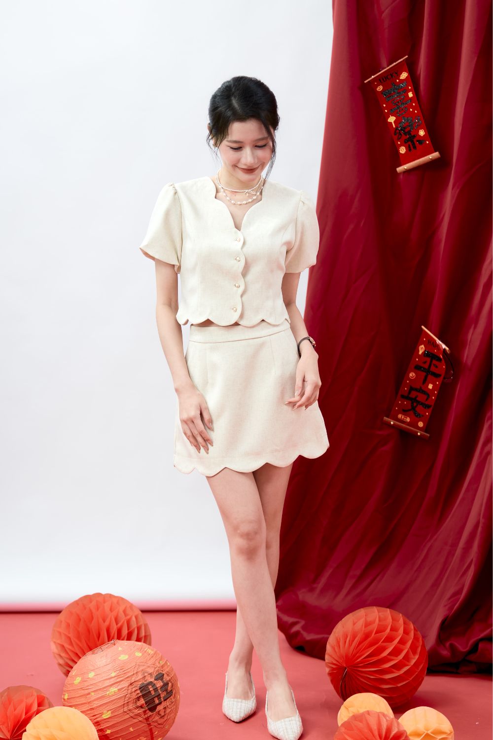 Lilya Scallop Skirt Cream