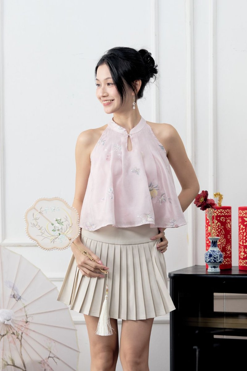 Evander Floral Embroidery Jacquard Top Blush