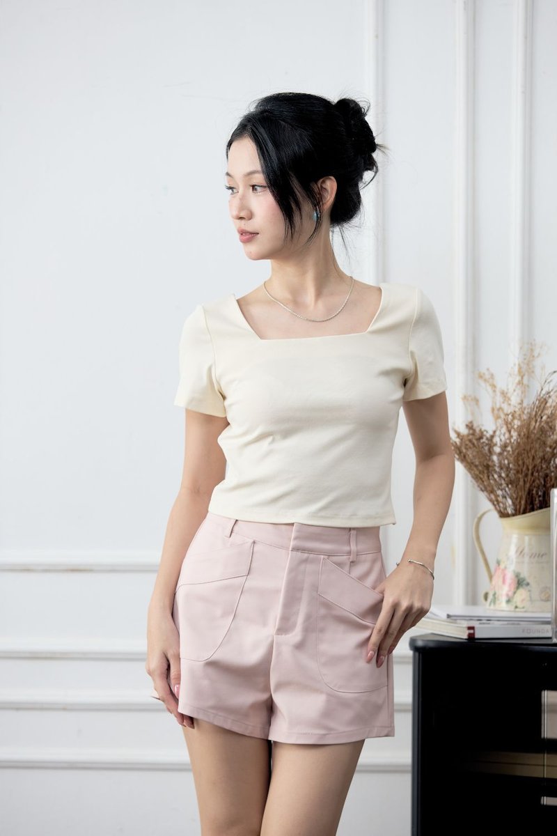 Larey Overlay Open Back Square Neck Top Cream