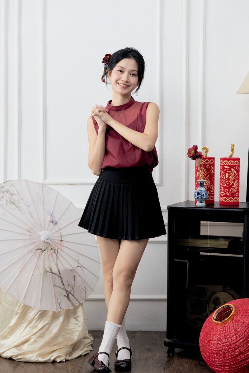 Aona Organza Cheongsam Top Scarlet