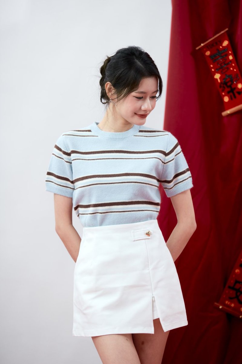 Virelle Contrast Stripe Knit Top Sky