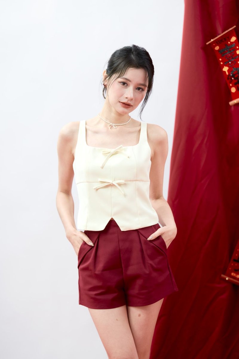 Althea Square-Neck Bow Detail Crepe Top Yellow