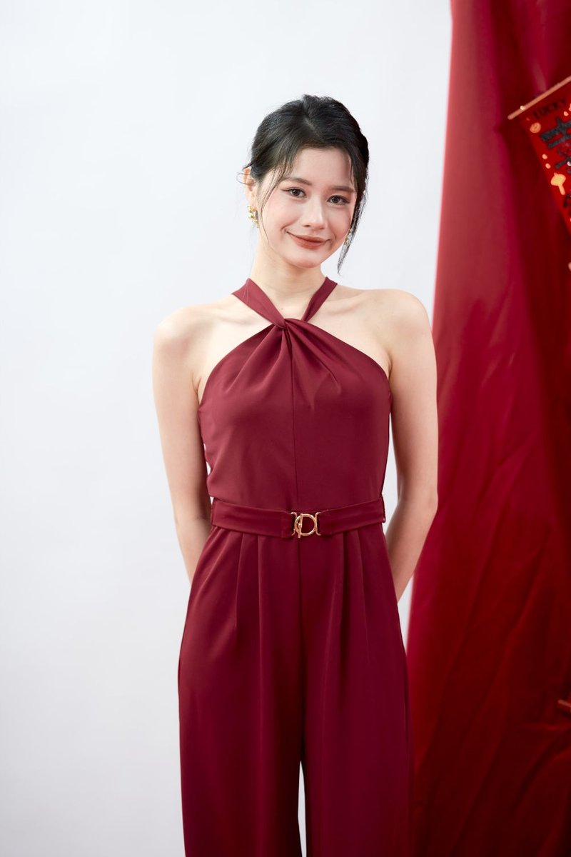 Serenelle Belted Wide-Leg Jumpsuit Scarlet