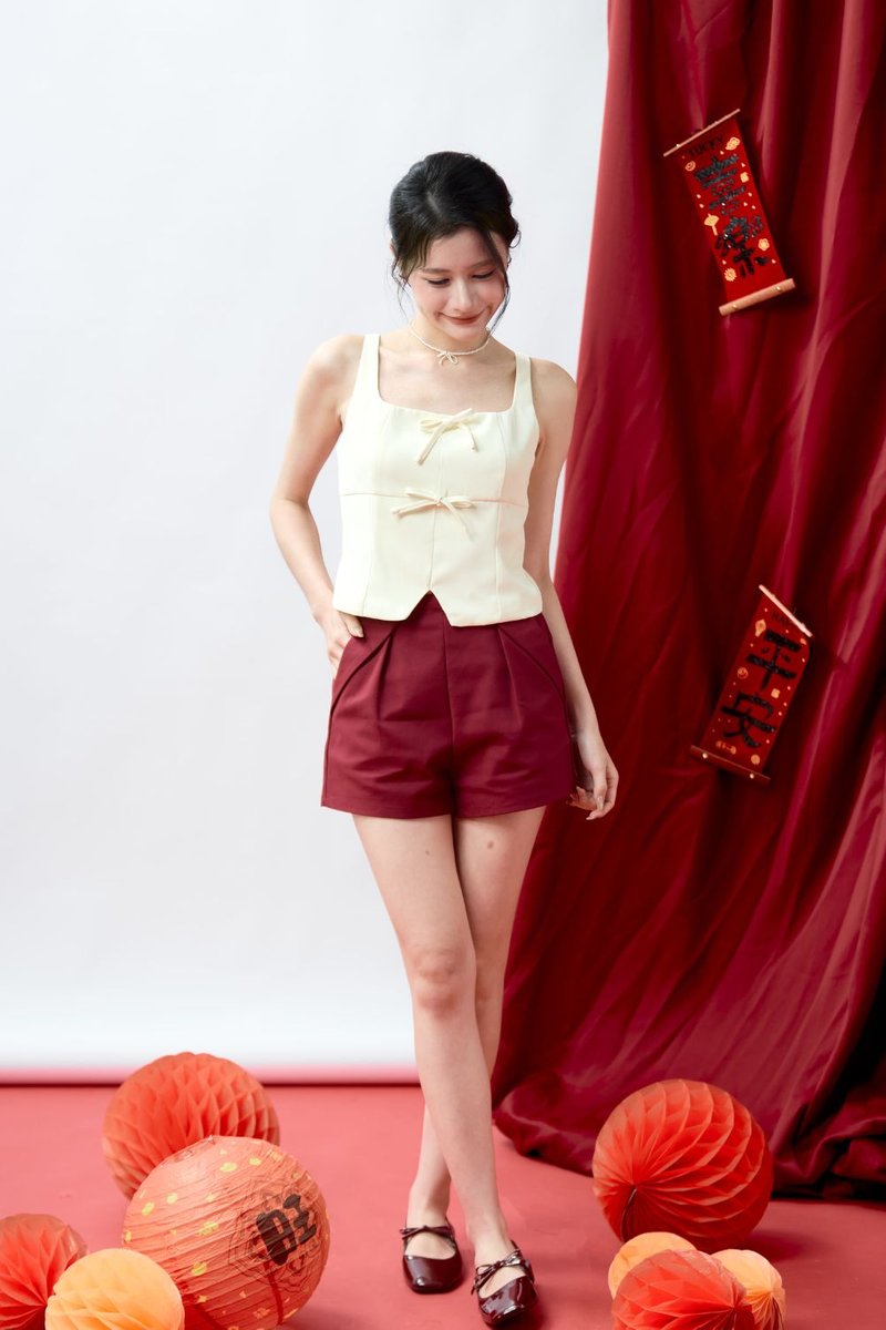 Althea Square-Neck Bow Detail Crepe Top Yellow