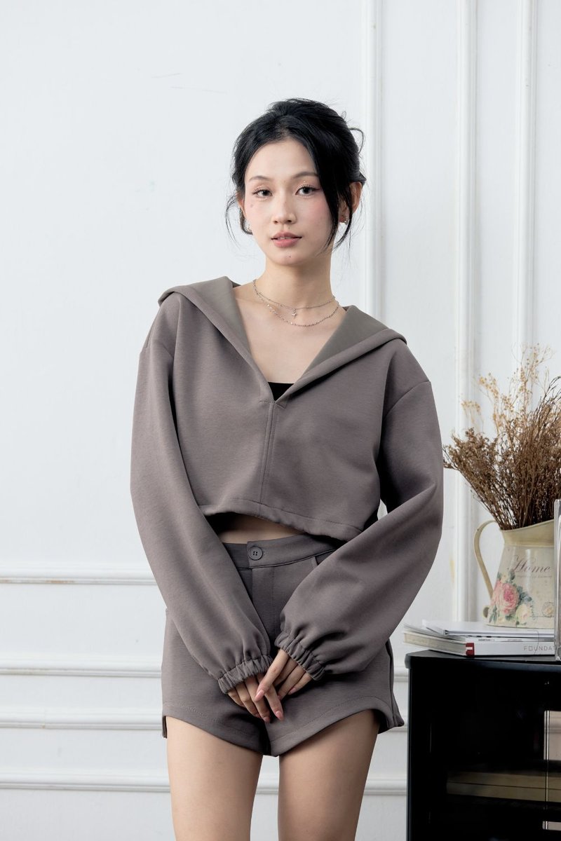 Kaitlyn Cropped Hoodie Dark Grey