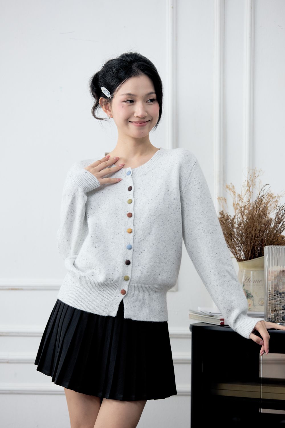 Callie Multicoloured Buttons Knit Cardigan Cream