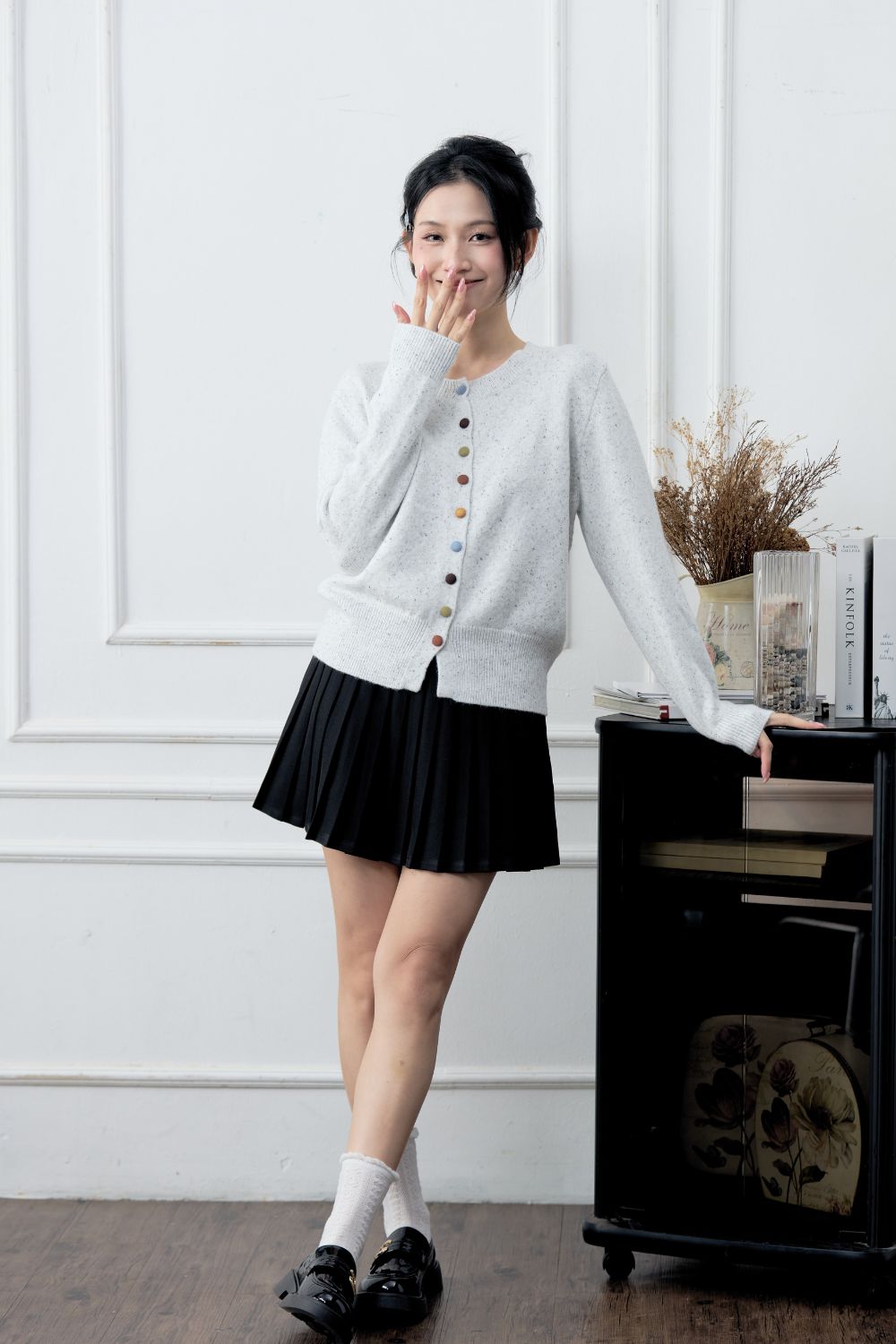 Callie Multicoloured Buttons Knit Cardigan Cream