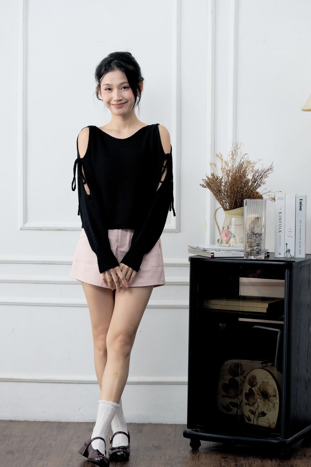 Kelynne Cold Shoulder Knit Top Black