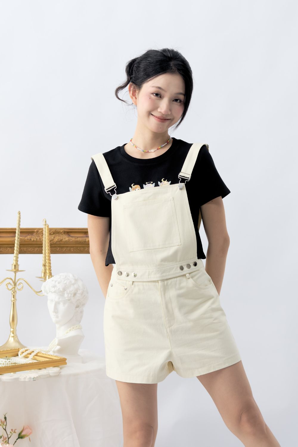 Ilyndra Two Way Dungaree Shorts Cream