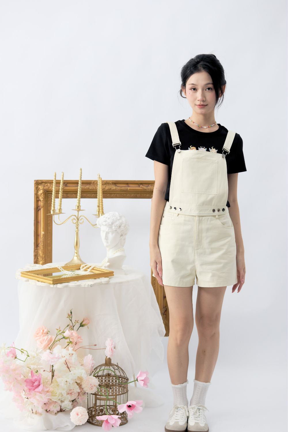 Ilyndra Two Way Dungaree Shorts Cream