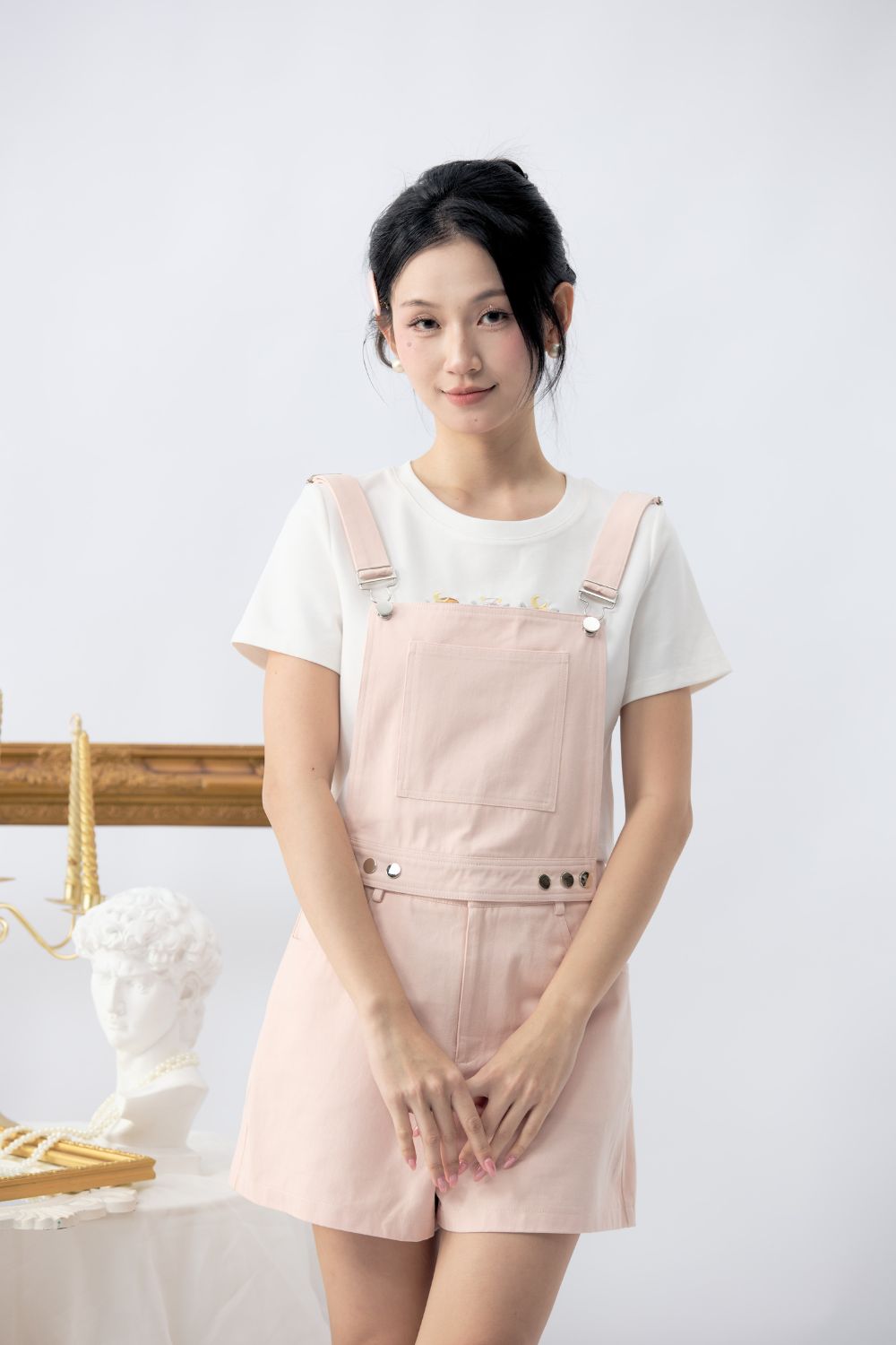 Ilyndra Two Way Dungaree Shorts Blush