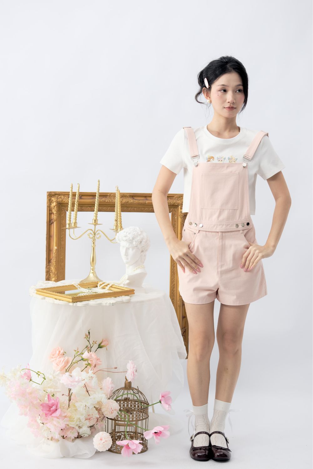 Ilyndra Two Way Dungaree Shorts Blush