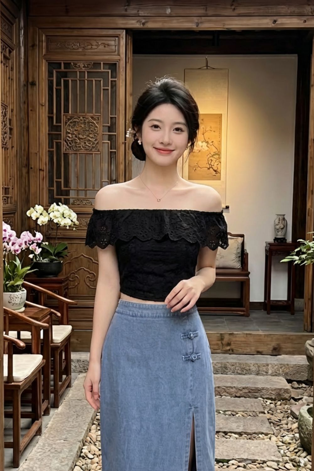 Aeloria Bardot Top Black