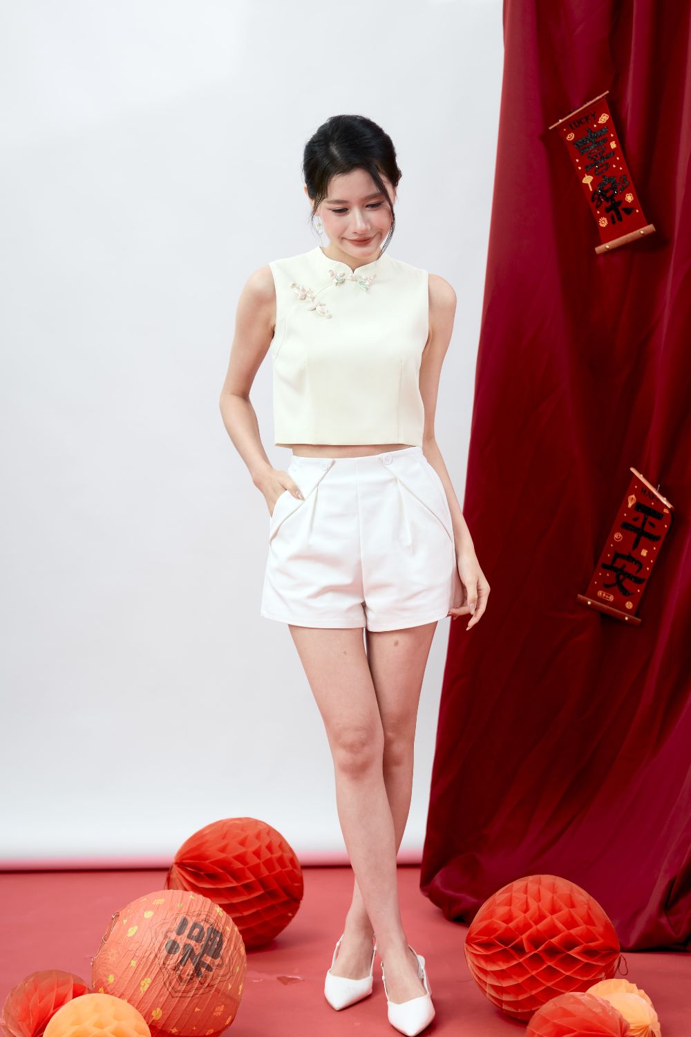 Orlaya Intricate Chinese Knot Cheongsam Sleeveless Top Mustard