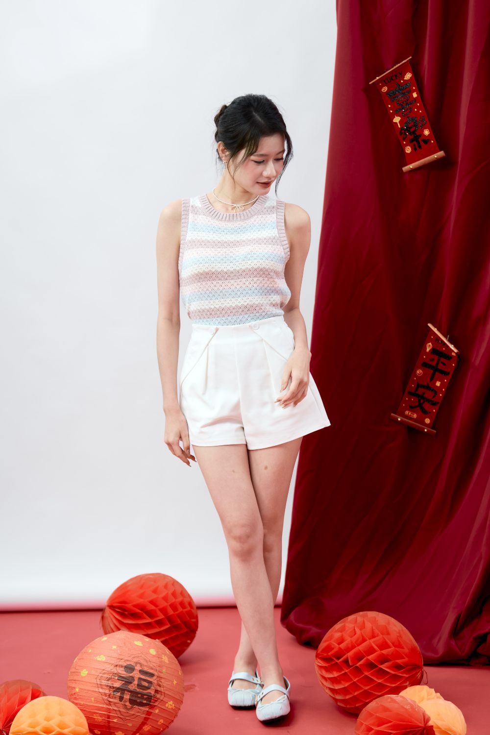 Corinne Colorblock Knit Vest Top Sky